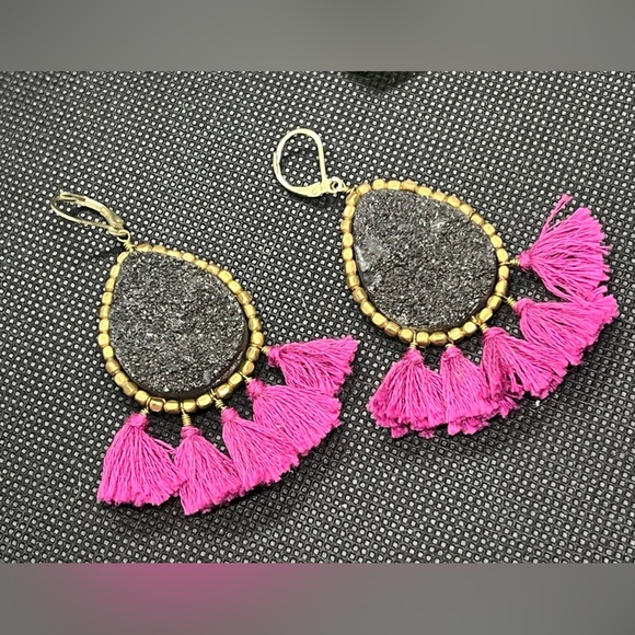 Panacea Black Drusy Geode purple tassel dropearrings - Picture 6 of 8